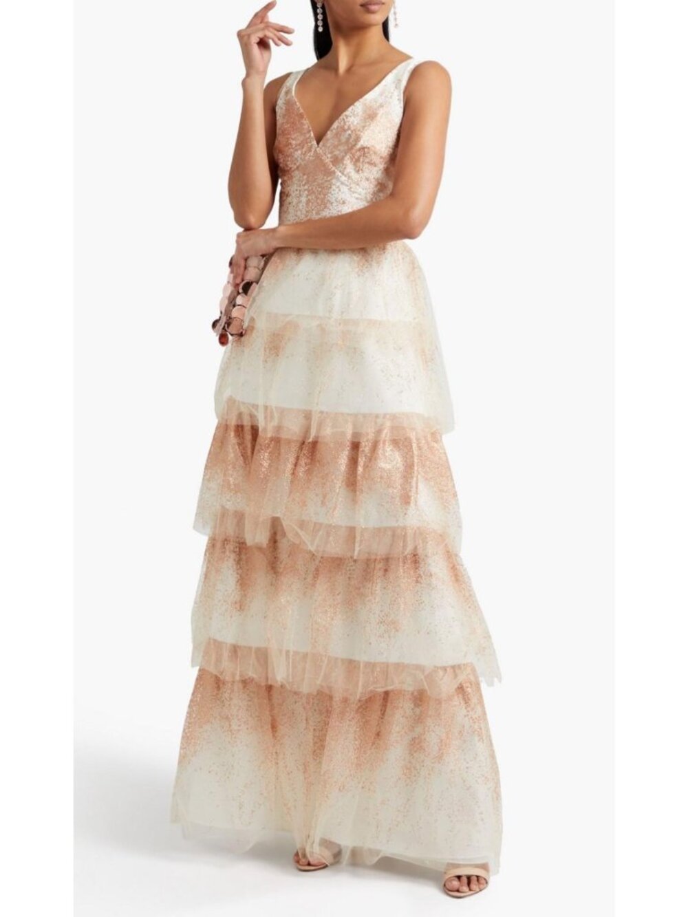 NWT Marchesa Notte Tiered Glittered Tulle Gown Size 16